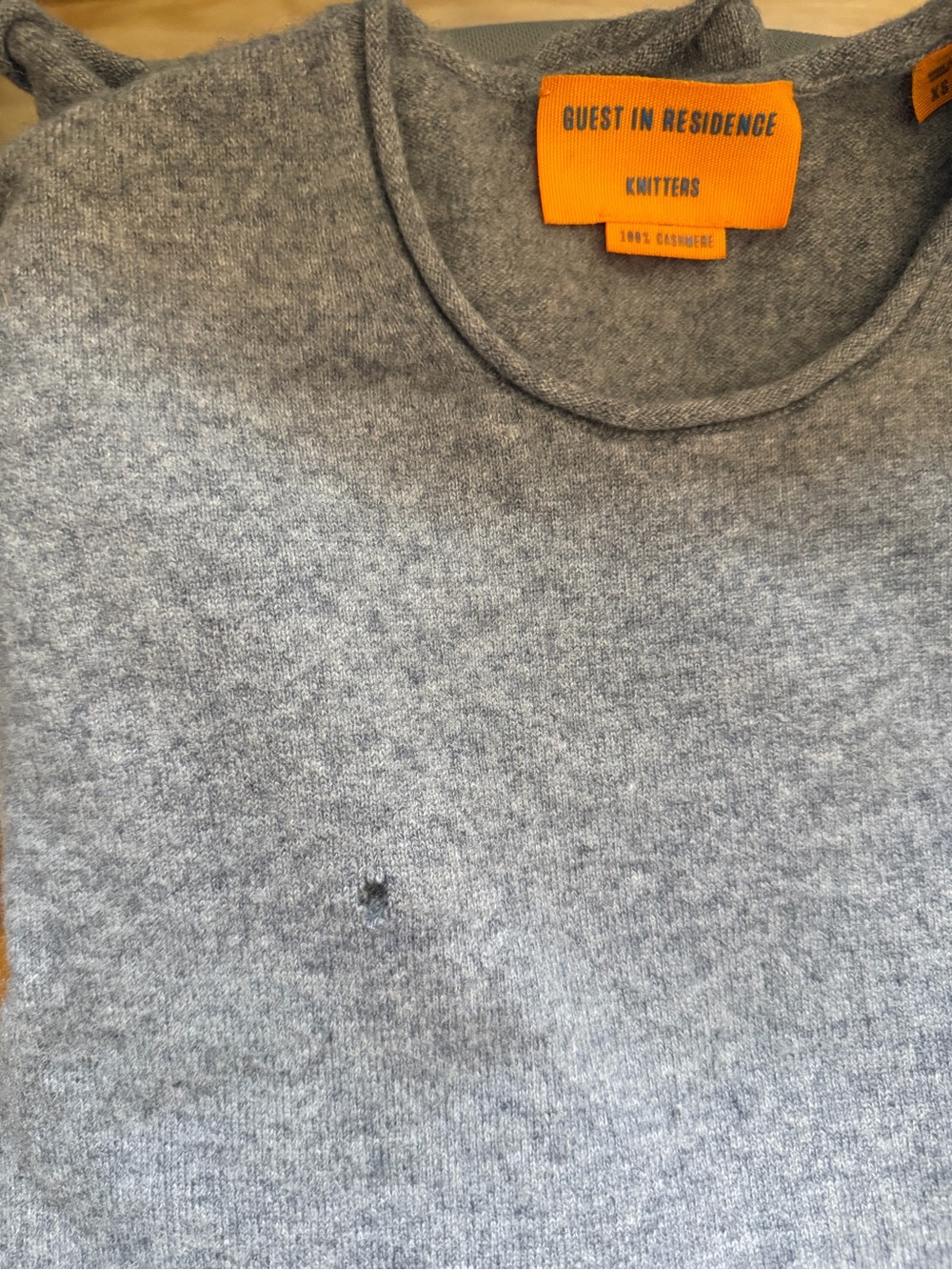 Guest In Residence Women’s Gray Crewneck Sweater - has a hole! - Picture 3 of 4
